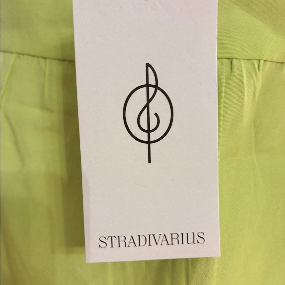 Stradivarius Green Puff Sleeve Mini Dress with Ruffled Tiers NEW - Picture 5 of 5